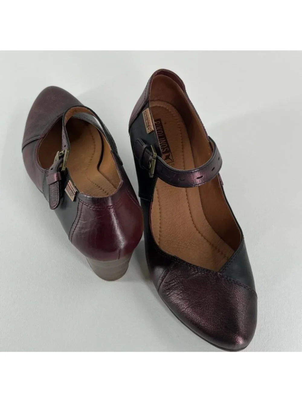 Pikolinos Segovia Mary Jane Pumps Womens 41 US 10 Leather Block Heels Burgundy